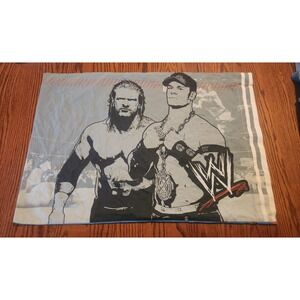 Vintage WWE Wrestling Pillowcase Triple H John Cena Logo‎ Stars Blue Gray
